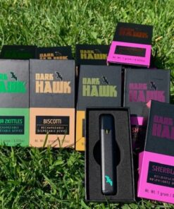 Dark Hawk pre-filled THC vape cartridge with automatic draw mouthpiece and magnetic pod connection