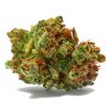 Close-up of Sour Diesel sativa cannabis buds on white background showing dense trichome coverage and resinous texture