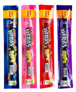 Nerds Rope 400mg THC cannabis-infused gummy rope covered in crunchy nerds candy