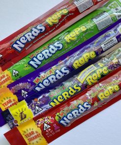 Nerds Rope medicated edibles in Blueberry, Cherry, Lemon, and Strawberry flavors