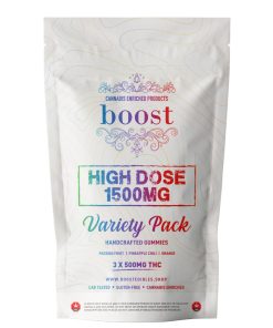 Boost High Dose 500mg THC gummies single pack front view