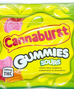 Sour Cannaburst THC gummies 500mg in assorted sour fruit flavours inspired by Starburst candy