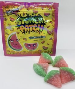 Stoner Patch Watermelon Gummies bag with 500mg THC, sour watermelon cannabis-infused candy edibles