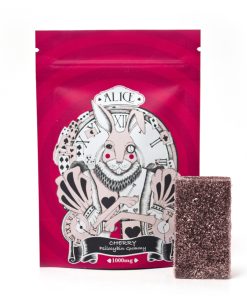 Alice Psilocybin Cherry Gummy 1000mg made with Golden Teacher mushrooms in sealed bag