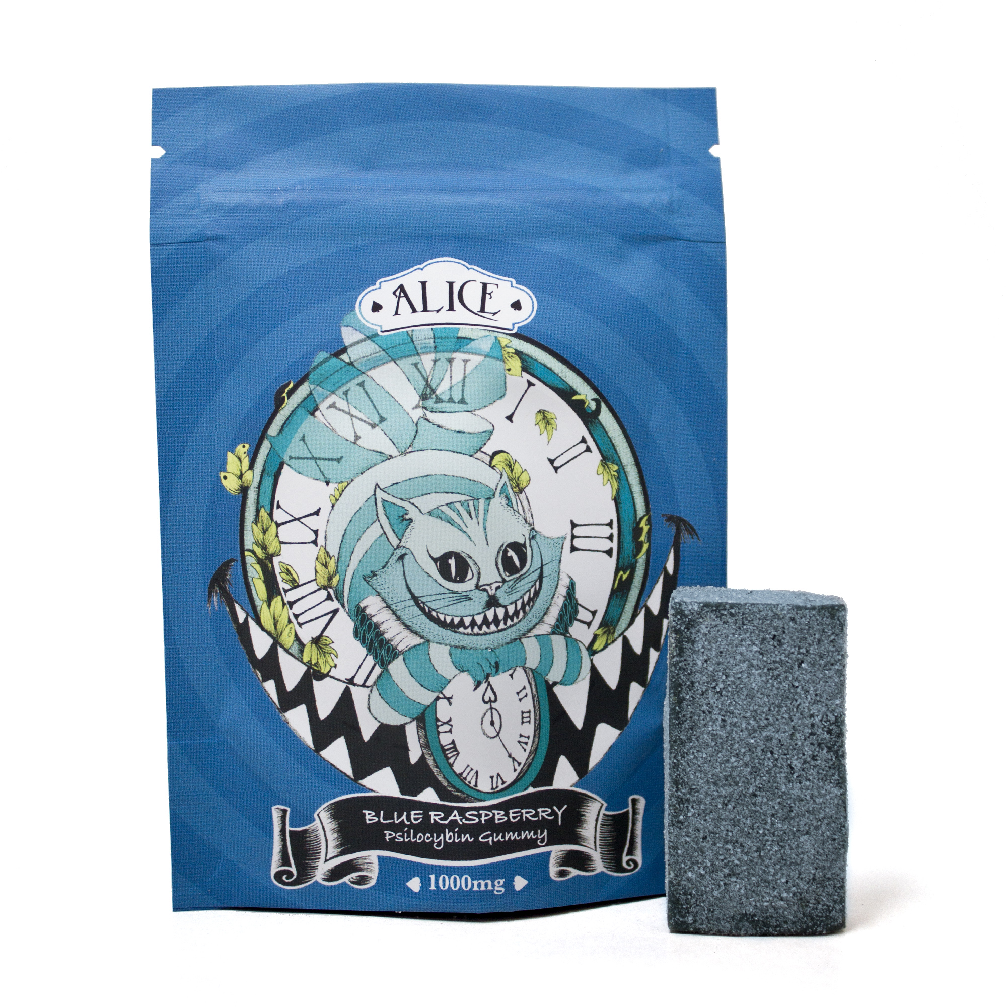 IMG_8767.jpg Alice Psilocybin Gummies blue raspberry flavour 1000mg single gummy in branded packaging