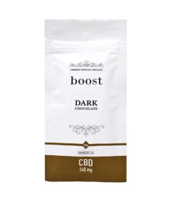 Boost CBD Dark Chocolate Bar 240mg separated into five 48mg segments showing individual breakable pieces