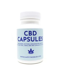50mg CBD capsules bottle front view with MCT oil formula for daily wellness