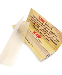 RAW organic hemp rolling papers close-up of 50-leaf booklet with natural gum strip