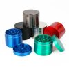 Aluminum herb grinder with magnetic lid shown closed, available in multiple colors