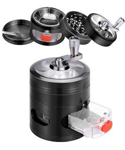 Lightweight travel herb grinder with foldable handle close-up