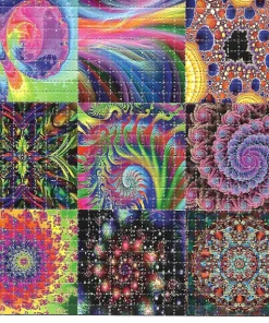 LSD blotter paper with vibrant colorful designs for microdosing or therapeutic use