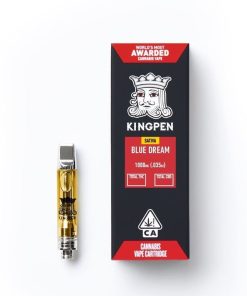 710 Kingpen vape cartridge close-up showing oil chamber and mouthpiece