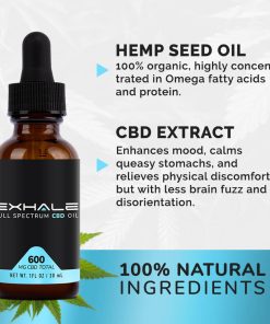 Exhale Full Spectrum CBD Oil glass dropper bottle on neutral background