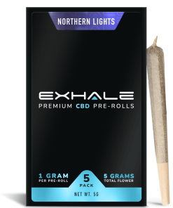 Exhale CBD pre-rolls pack showing 5 full spectrum hemp flower joints