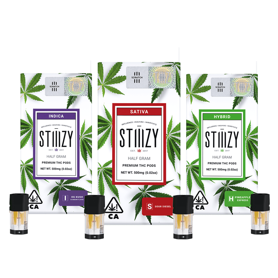 IMG_8987.png STIIIZY vape cartridge assortment showing premium cannabis concentrate carts with botanically derived terpenes