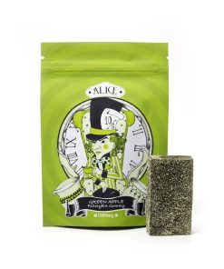 Alice Psilocybin Green Apple Gummy 1000mg made with Golden Teacher mushrooms in sealed bag