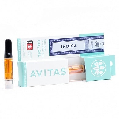 Avitas Strawberry Fields vape cartridge with clear CO2 cannabis oil, available at Florida Gas Packs dispensary