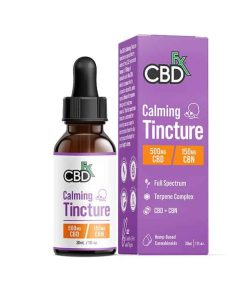 CBDfx CBN + CBD Oil Calming Tincture bottle with natural hemp leaves