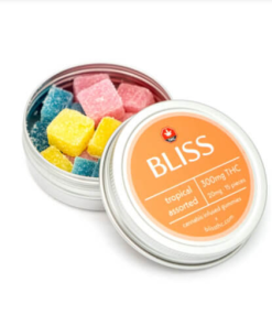 BLISS Edibles 300mg THC tropical assorted gummies package with 15 pieces at 20mg THC each from Florida Gas Packs