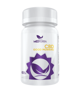 Medterra CBD Good Morning Capsules 750mg bottle with 60 softgels on a clean white background