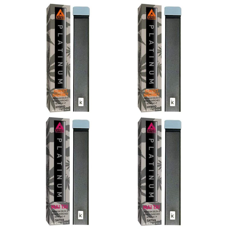 Delta Effex THC-P Disposable Vape Bundle showing Mai Tai and Sunset Sherbert rechargeable devices side by side