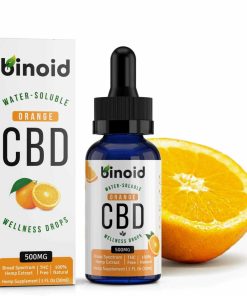 Binoid Orange Water-Soluble CBD Drops bottle with organic orange essential oil, THC-free broad spectrum CBD tincture