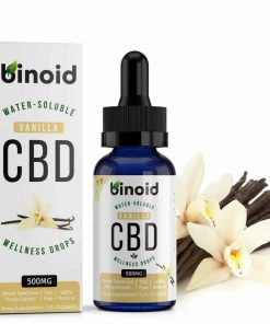 Binoid Vanilla Water-Soluble CBD Drops bottle with organic vanilla flavor, broad spectrum THC-free hemp extract, 39.99
