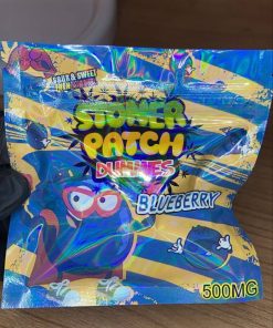 Sour Cyclops 500mg Stoney Patch Gummies - Colorful sour gummy edible with cannabis leaf logo.