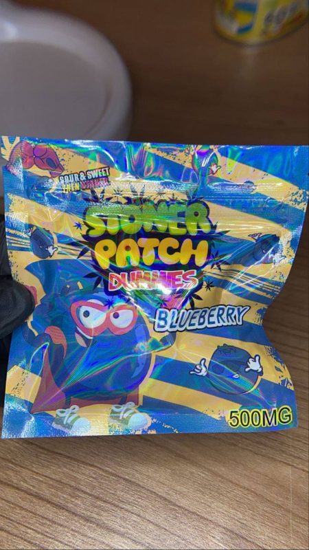 Stoney Patch Sour Cyclops 500mg gummies – Stoney Patch Sour Cyclops 500mg THC gummies pack with colorful sour fruit candies, 10 pieces at 50mg each