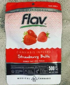 Flav THC Gummies - Delicious cannabis-infused gummy candies with assorted flavors in a resealable bag.