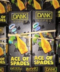 ACE OF SPADES Dank Vapes packaging, premium THC vape cartridge, black and white design, 2024 edition