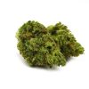 Banjo Kush cannabis strain buds close-up, deep purple-green with orange pistils, trichome coverage