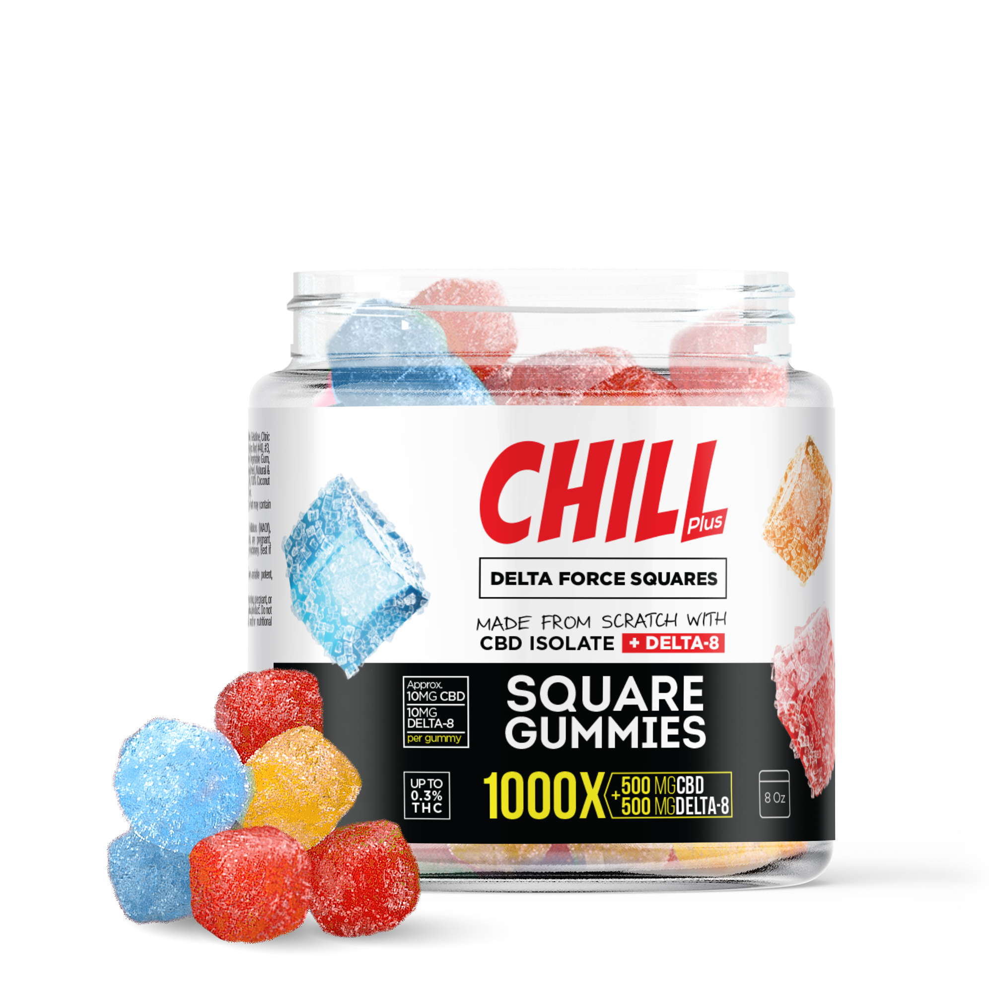 Chill Plus Delta Force Squares Gummies 1000X Chill Plus Delta Force Squares Gummies - 1000X, 30ct Delta 8 THC & CBD Gummies, Relax & Relief, Delicious Square Gummies