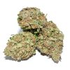 Purple Kush cannabis buds showing dense green and purple flowers covered in white trichomes and orange pistils