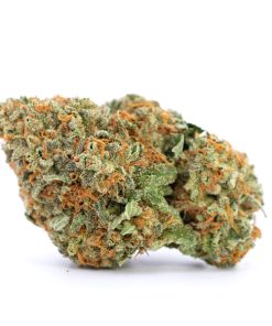 Wedding Cake indica-dominant hybrid cannabis buds with dense frosty green nugs and orange hairs