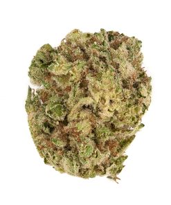 Blueberry Kush indica cannabis buds with earthy green coloring and berry aroma, 24% THC strain