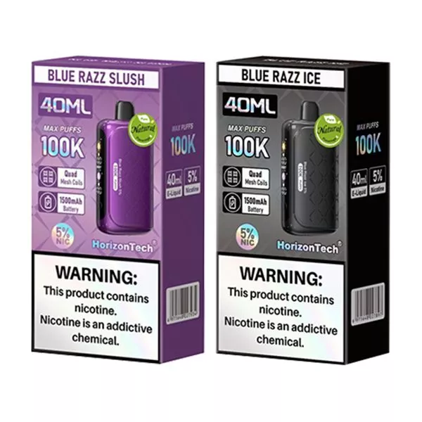 HorizonTech 100K Disposable Vape device showing dual mesh coil design and rechargeable battery, available at Florida Gas Packs